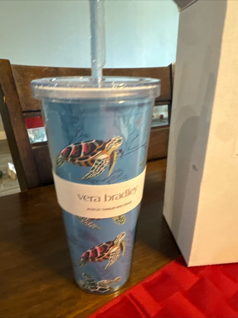 Vera Bradley Blue Sea Turtle Travel Tumbler with Straw